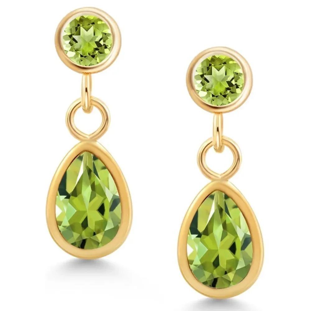 14K Yellow Gold with 1.07 Cttw Peridot Dangling Post Back Drop Earrings